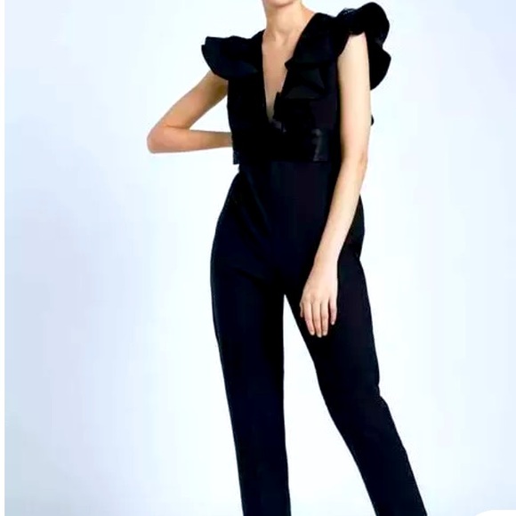 Zara AW19 Jumpsuit With Ruffled Sleeves Black 8758/413 NWT - Picture 1 of 4